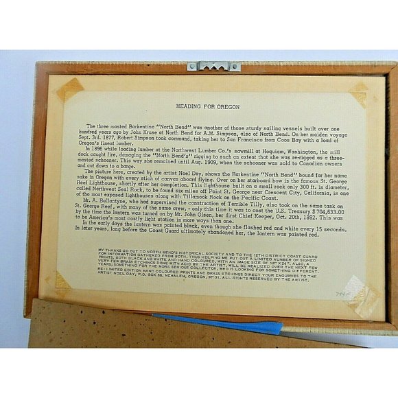Noel Day Art Print "Heading for Oregon" Barkentine "North Bend" Lumber Ship 1983 - Picture 2 of 4